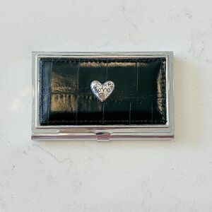Brighton Heart Love Beat Black Embossed Leather Card Case